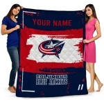 personalized columbus blue jackets grunge patch navy blue white quilt blanket best selling