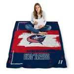 personalized columbus blue jackets grunge patch navy blue white quilt blanket best selling