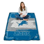 personalized detroit lions grunge patch blue white quilt blanket best selling