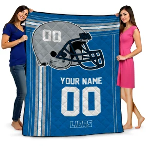 personalized detroit lions helmet theme blue quilt blanket best selling