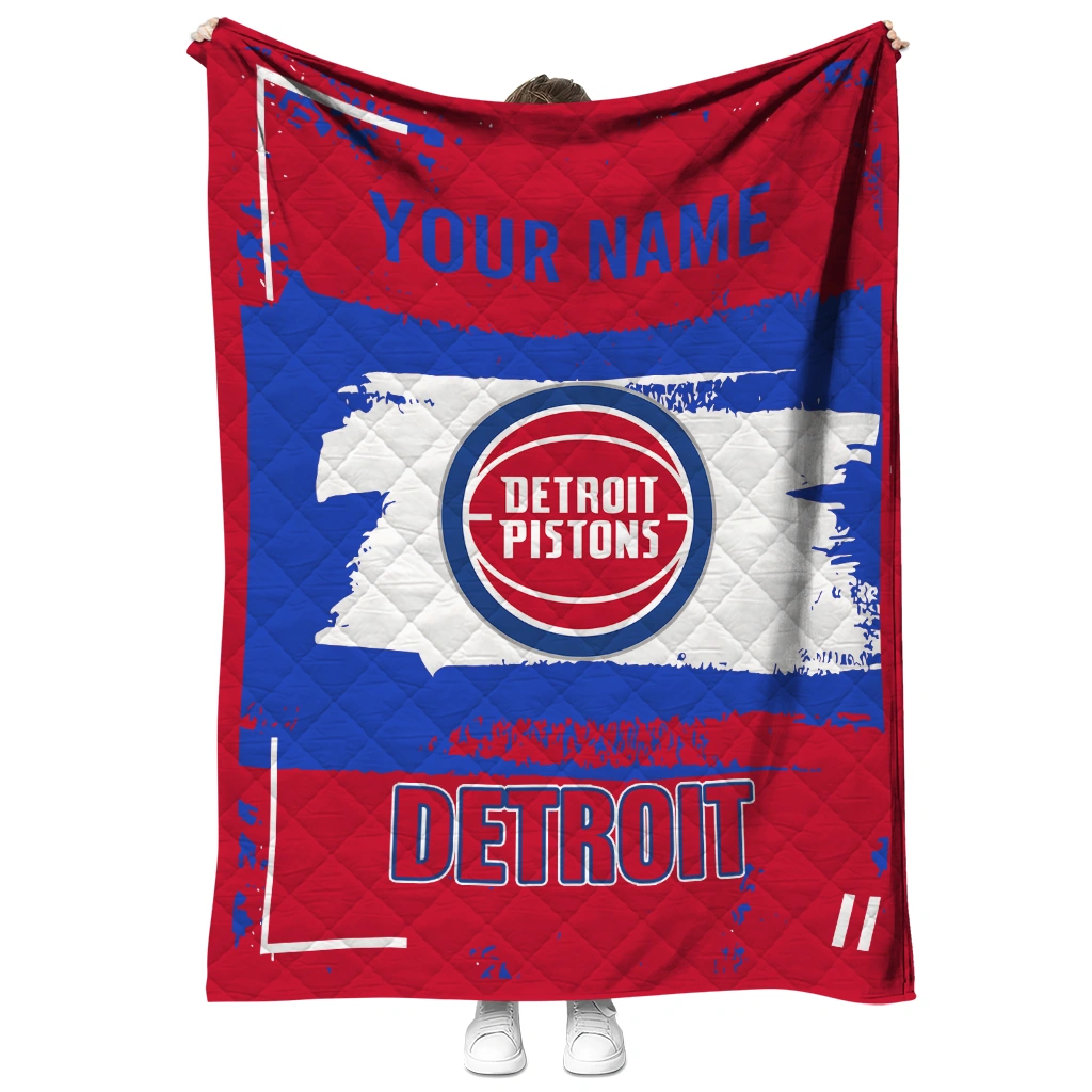 personalized detroit pistons grunge patch red white quilt blanket fashion forward