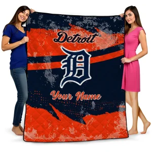 personalized detroit tigers brushstroke layers navy quilt blanket best selling