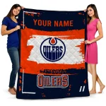 personalized edmonton oilers grunge patch blue white quilt blanket best selling