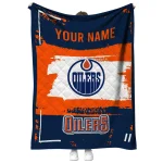 personalized edmonton oilers grunge patch blue white quilt blanket best selling
