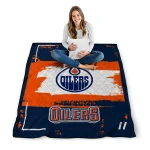 personalized edmonton oilers grunge patch blue white quilt blanket best selling