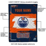 personalized edmonton oilers grunge patch blue white quilt blanket best selling
