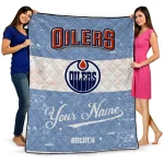 personalized edmonton oilers pinstripe lines blue white quilt blanket best selling