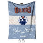 personalized edmonton oilers pinstripe lines blue white quilt blanket best selling