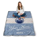 personalized edmonton oilers pinstripe lines blue white quilt blanket best selling