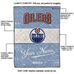 personalized edmonton oilers pinstripe lines blue white quilt blanket best selling