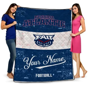 personalized florida atlantic owls hibiscus burst blue white quilt blanket best selling