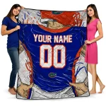 personalized florida gators player sketch blue gray quilt blanket best selling