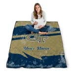 personalized georgia tech yellow jackets brushstroke layers gold quilt blanket best selling