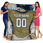 personalized georgia tech yellow jackets player sketch gold gray quilt blanket best selling