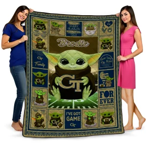 personalized georgia tech yellow jackets yody baby pattern gold quilt blanket best selling