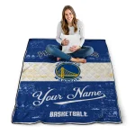 personalized golden state warriors helmet fan blue white quilt blanket best selling