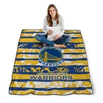 personalized golden state warriors layered florals blue white quilt blanket best selling