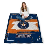 personalized houston astros grunge patch blue white quilt blanket best selling