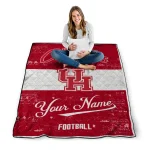 personalized houston cougars hibiscus burst red white quilt blanket best selling