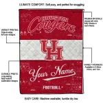 personalized houston cougars hibiscus burst red white quilt blanket best selling