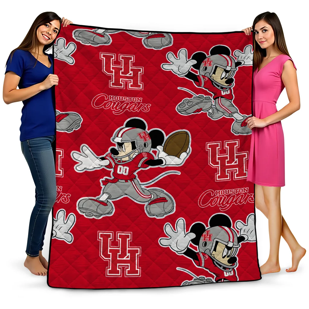 personalized houston cougars mickey football red quilt blanket best selling personalized houston cougars mickey football red quilt blanket best selling