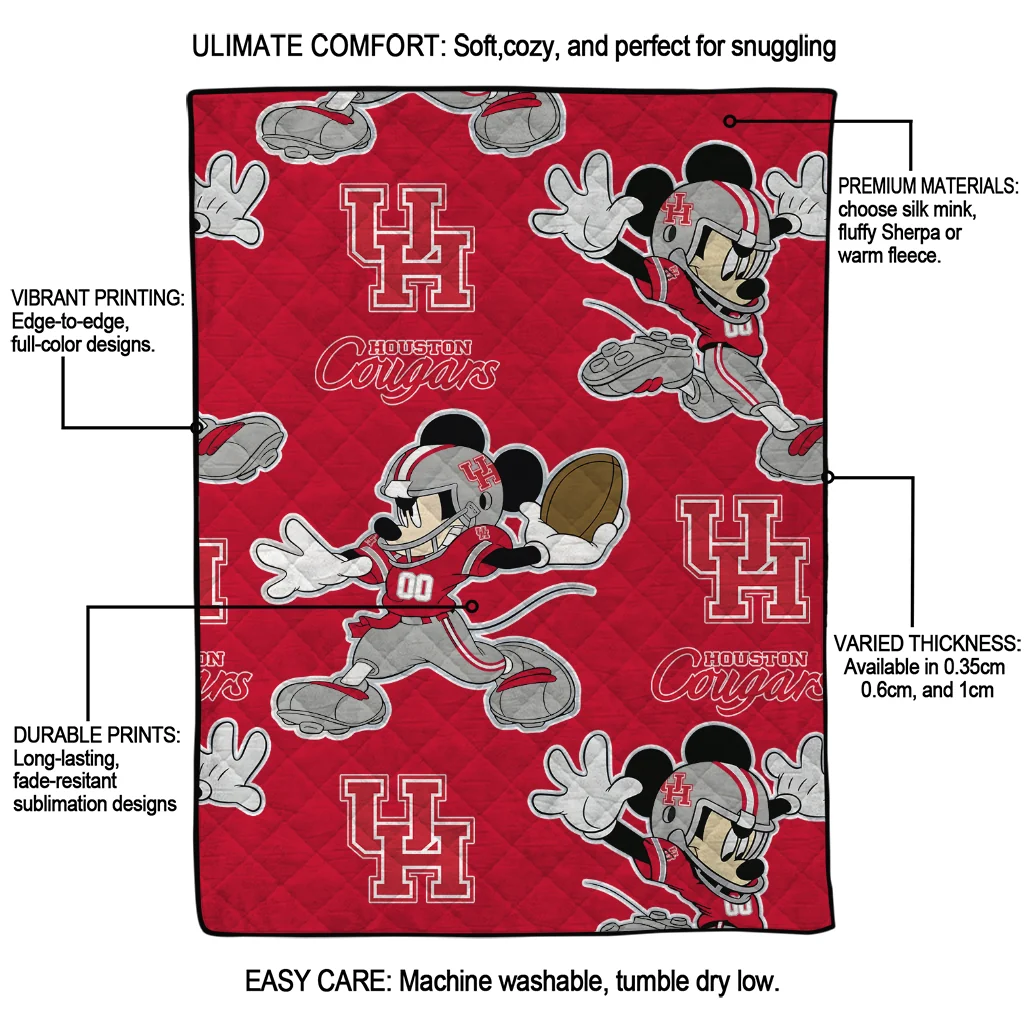 personalized houston cougars mickey football red quilt blanket latest model personalized houston cougars mickey football red quilt blanket latest model
