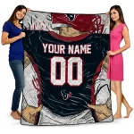 personalized houston texans player sketch blue gray quilt blanket best selling