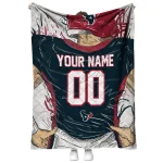 personalized houston texans player sketch blue gray quilt blanket best selling