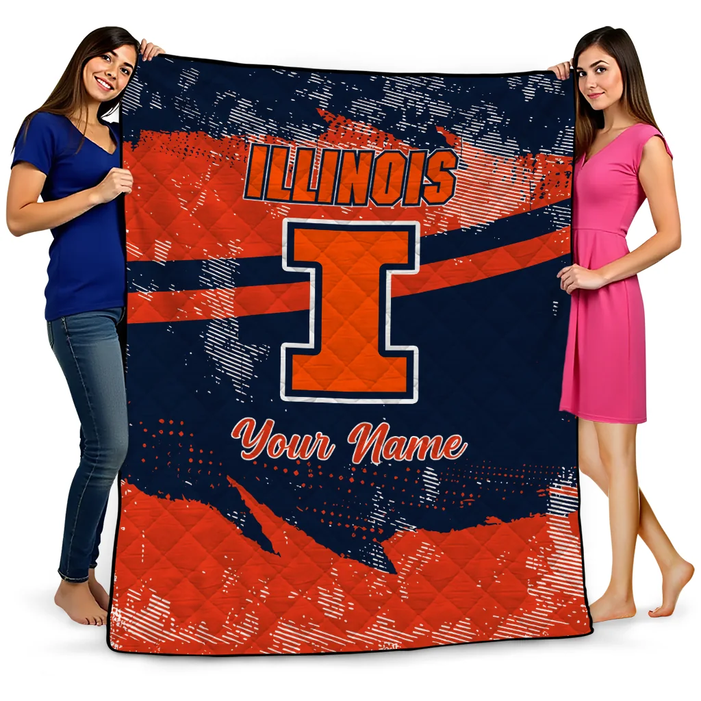personalized illinois fighting illini brushstroke layers blue quilt blanket best selling personalized illinois fighting illini brushstroke layers blue quilt blanket best selling