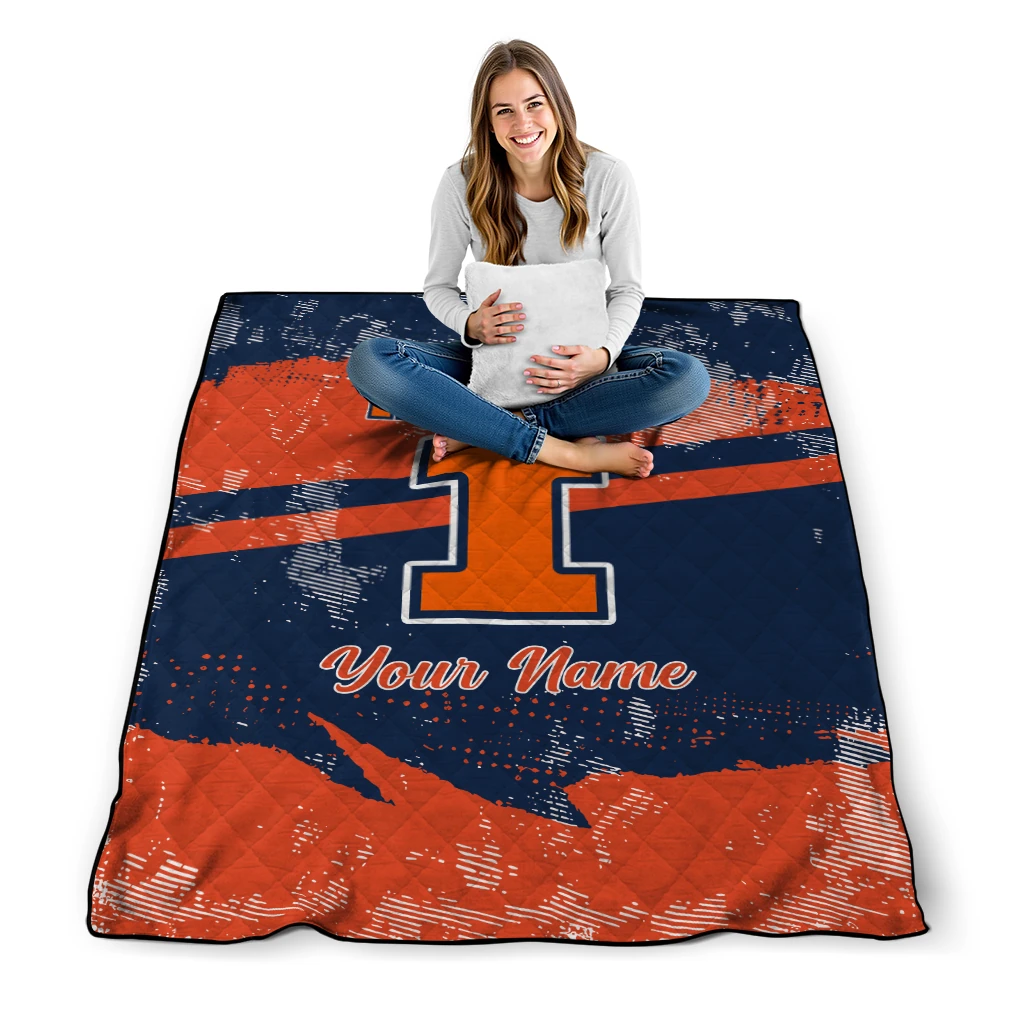 personalized illinois fighting illini brushstroke layers blue quilt blanket high quality personalized illinois fighting illini brushstroke layers blue quilt blanket high quality