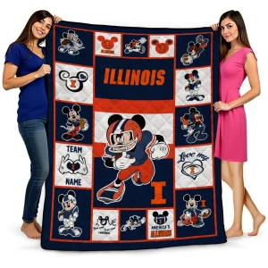 personalized illinois fighting illini mickey crimson blue white quilt blanket best selling