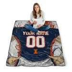 personalized illinois fighting illini player sketch blue gray quilt blanket best selling