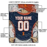 personalized illinois fighting illini player sketch blue gray quilt blanket best selling