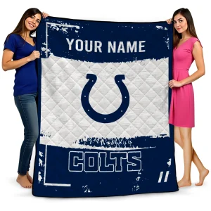 personalized indianapolis colts grunge patch blue white quilt blanket best selling