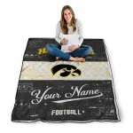 personalized iowa hawkeyes hibiscus burst black white quilt blanket best selling