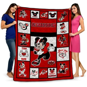 personalized jacksonville state gamecocks mickey crimson red white quilt blanket best selling