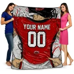 personalized jacksonville state gamecocks player sketch red gray quilt blanket best selling