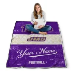 personalized james madison dukes hibiscus burst purple white quilt blanket best selling