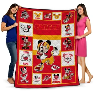 personalized kansas city chiefs mickey crimson red white quilt blanket best selling