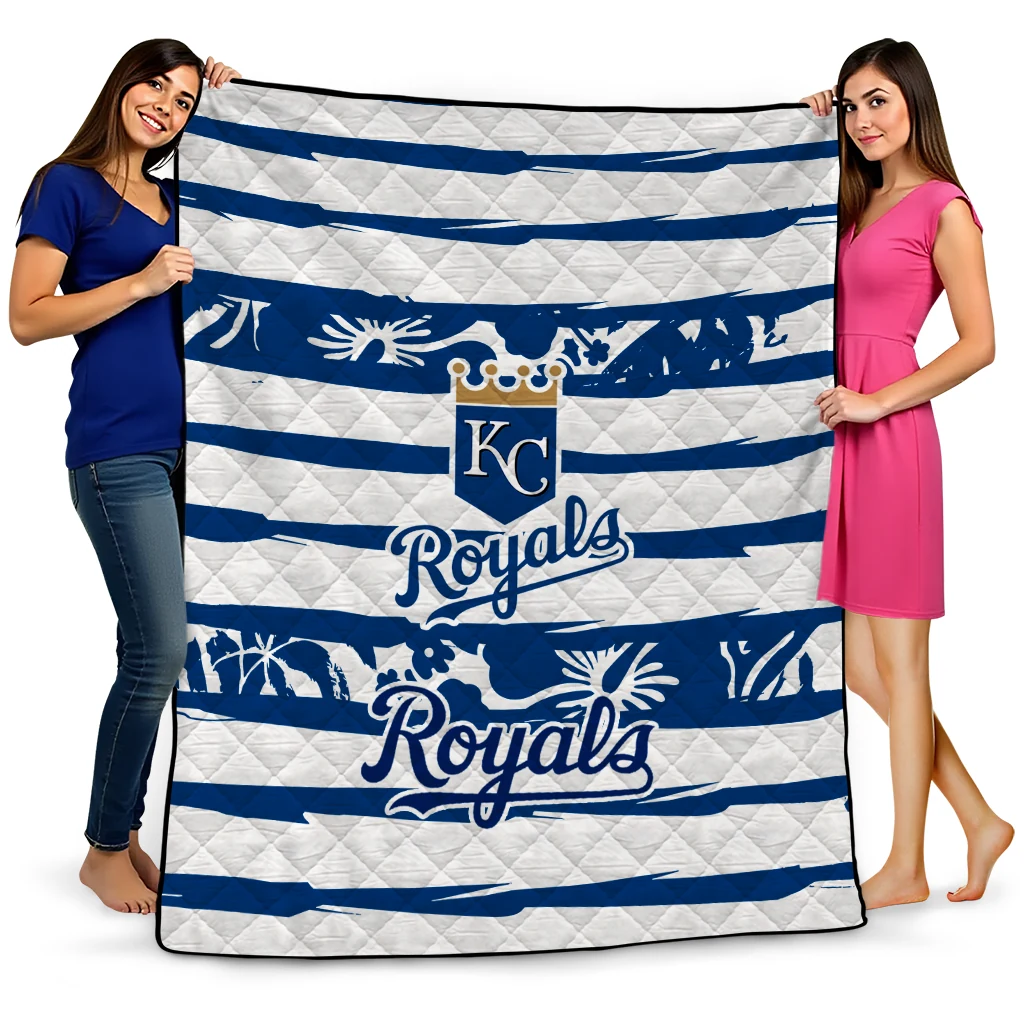 personalized kansas city royals layered florals royal blue white quilt blanket best selling