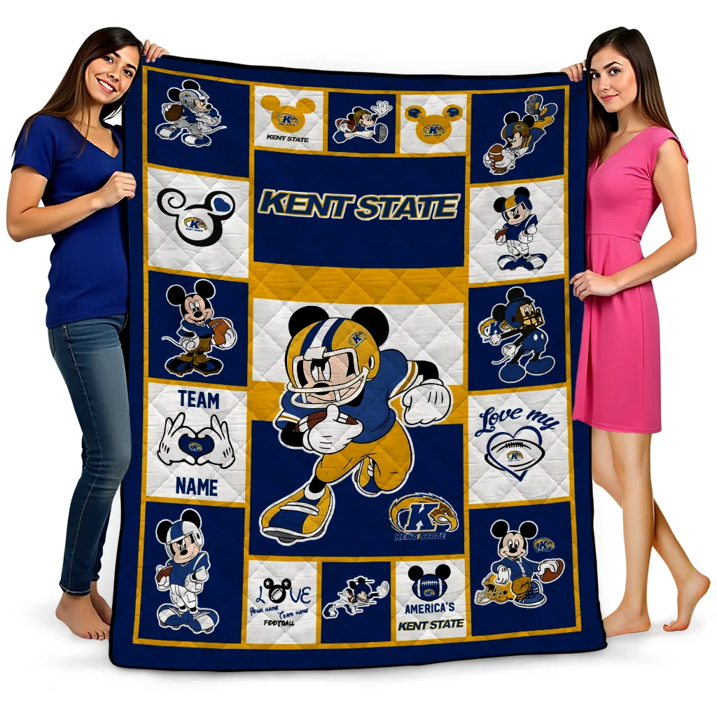 personalized kent state golden flashes mickey crimson navy blue white quilt blanket best selling