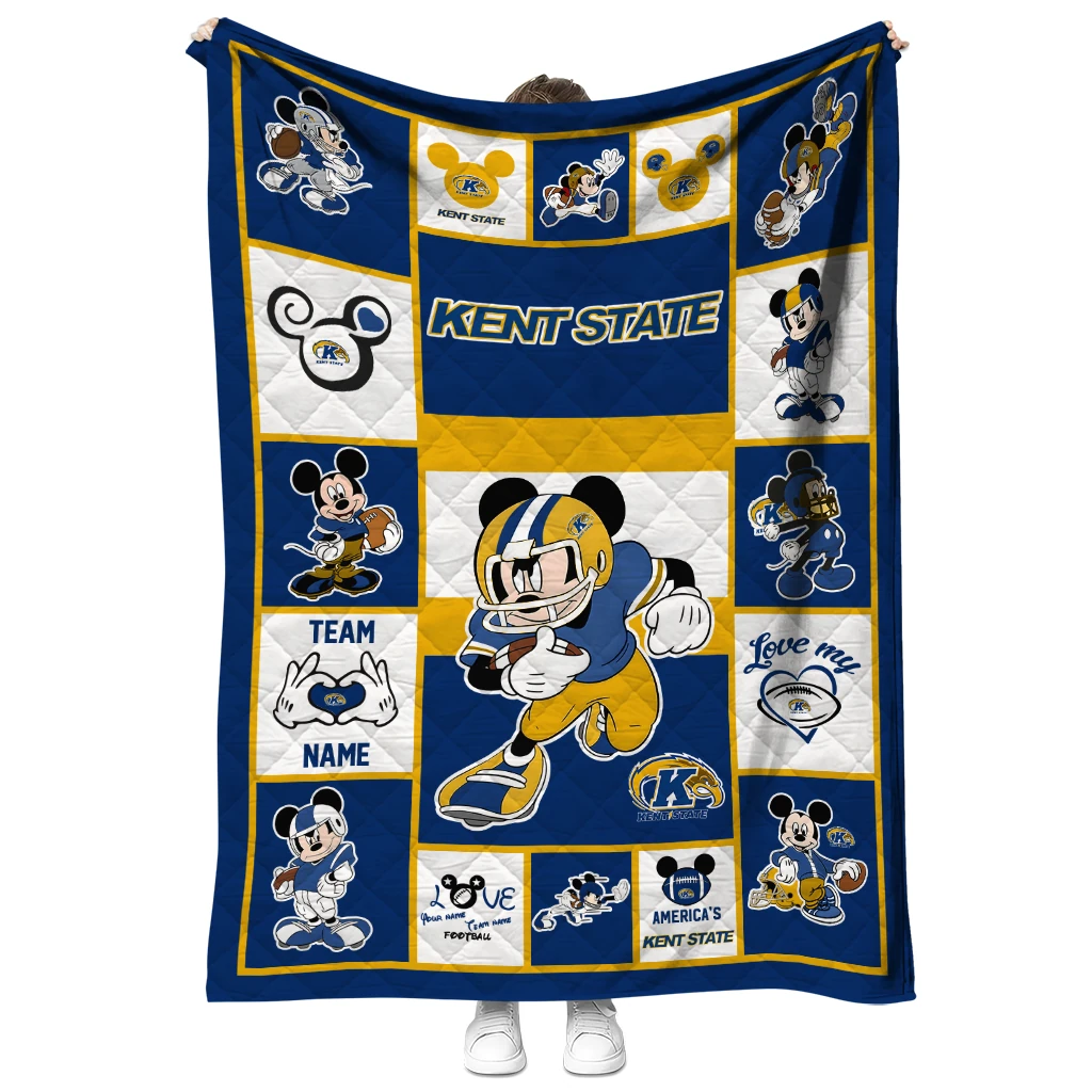 personalized kent state golden flashes mickey crimson navy blue white quilt blanket fashion forward