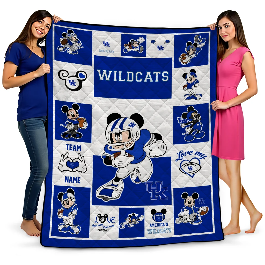 personalized kentucky wildcats mickey crimson blue white quilt blanket best selling