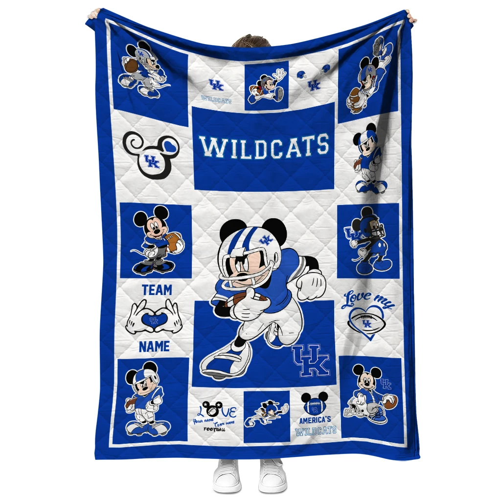 personalized kentucky wildcats mickey crimson blue white quilt blanket fashion forward