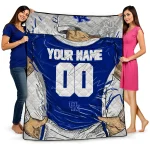 personalized kentucky wildcats player sketch blue gray quilt blanket best selling