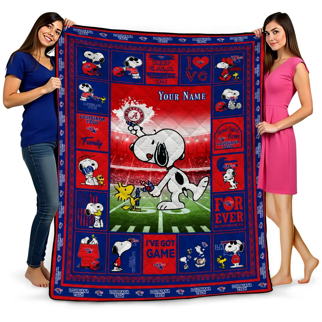 personalized la tech snoopy coach blue quilt blanket best selling personalized la tech snoopy coach blue quilt blanket best selling