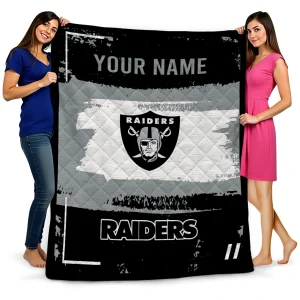 personalized las vegas raiders grunge patch black white quilt blanket best selling