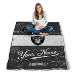 personalized las vegas raiders hibiscus burst black white quilt blanket best selling