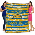 personalized los angeles chargers layered florals blue white quilt blanket best selling