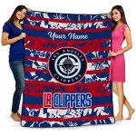 personalized los angeles clippers layered florals red white quilt blanket best selling
